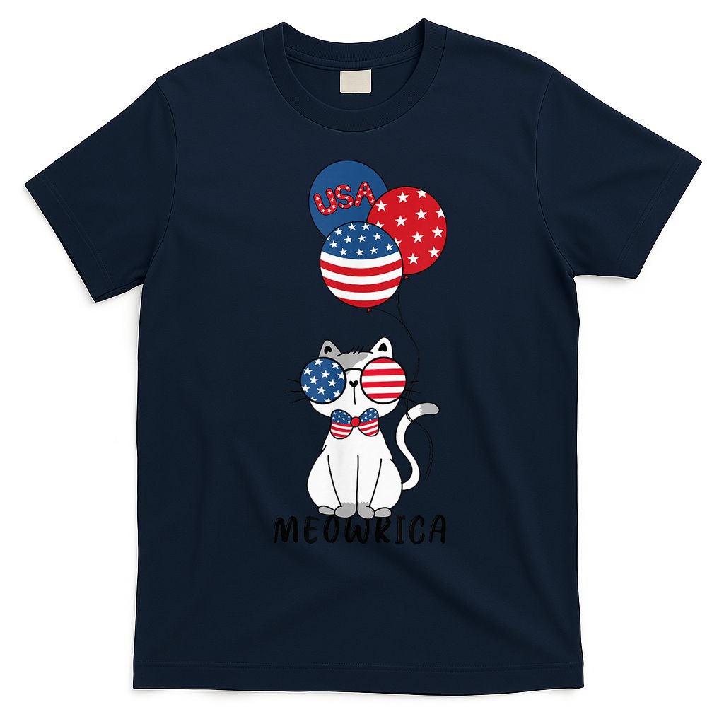 Patriotic Cat Meowica 4th of July Funny Kitten Lover T-Shirt