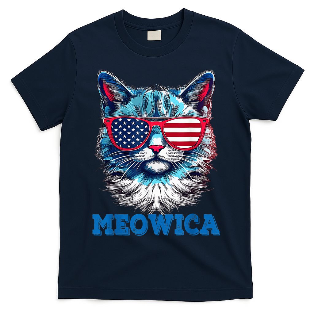 Patriotic Cat Sunglasses American Flag 4th of July Meowica T-Shirt