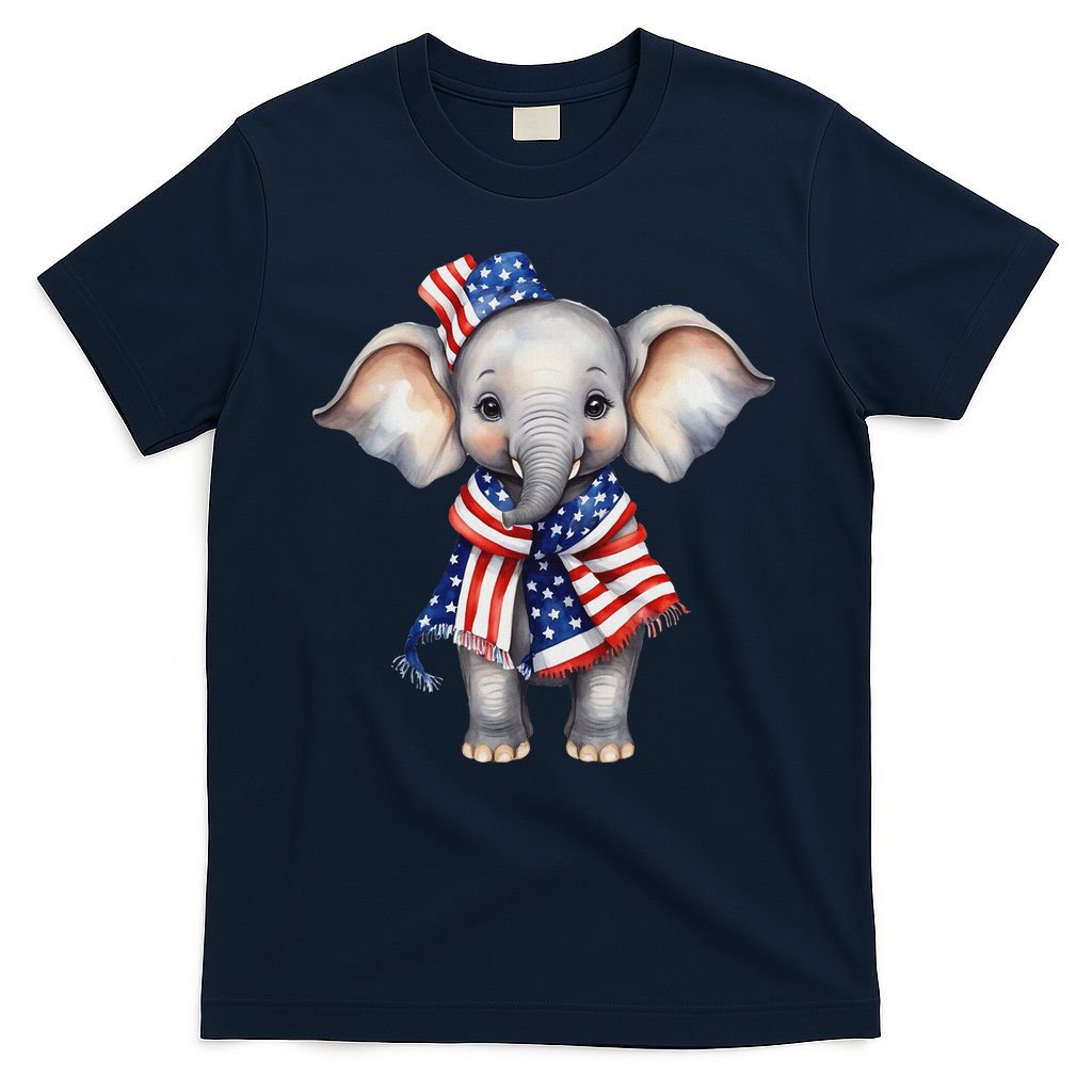 Patriotic Elephant 4th Of July Us Flag T-Shirt