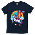 Patriotic Hotdog Riding Unicorn 4th Of July American Flag T-Shirt