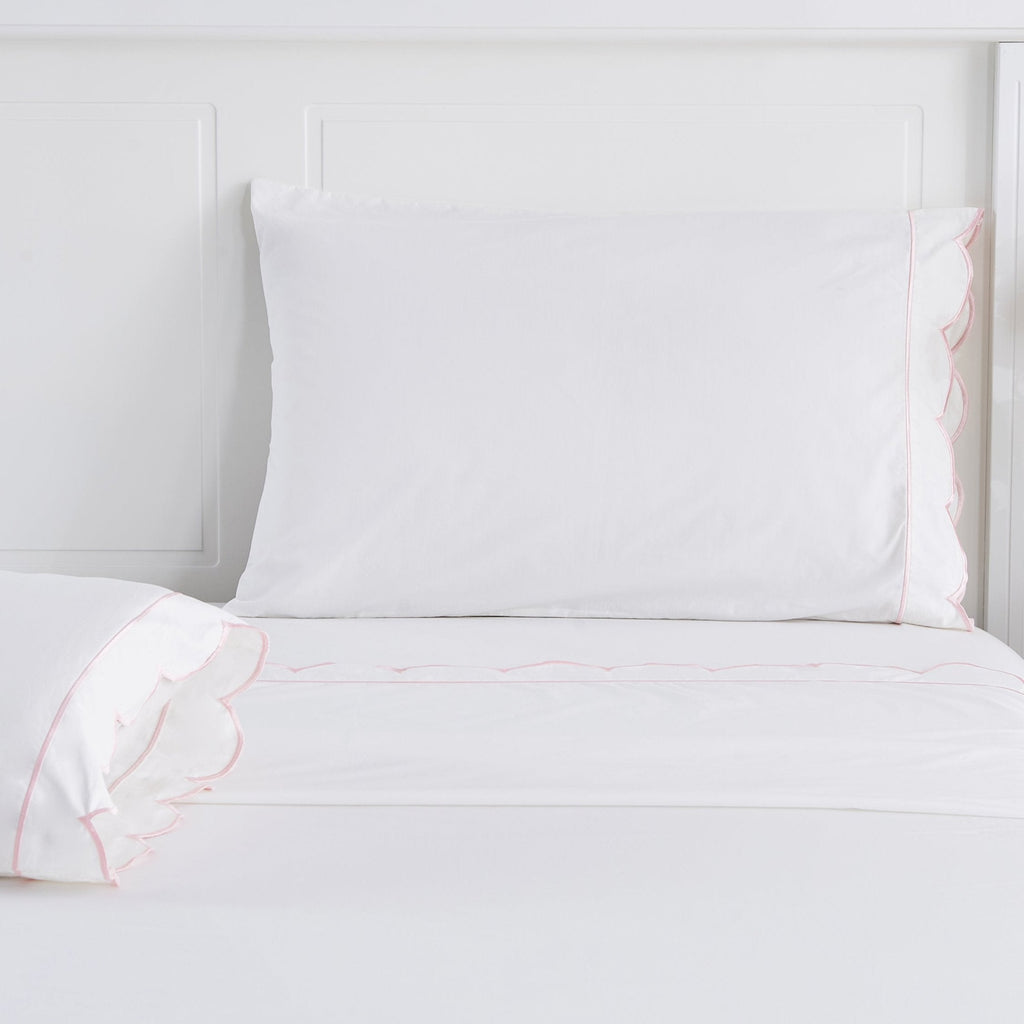 Scallop Frame Embroidered Cotton Percale Pillowcase Pair