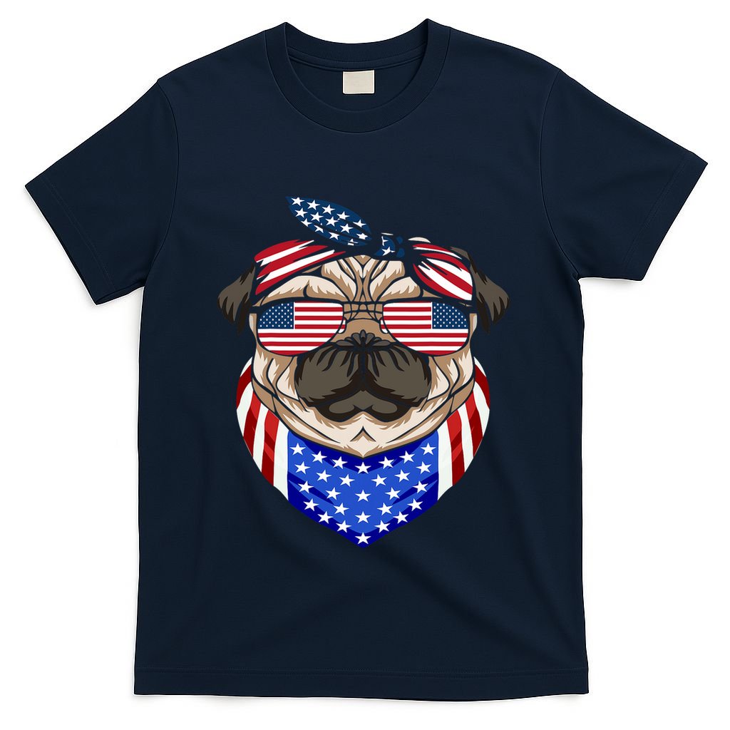 Patriotic Pug 4th Of July Cute Dog American Flag Sunglasses T-Shirt