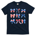 Retro American Flag Coquette Bow Patriotic 4th July Women T-Shirt