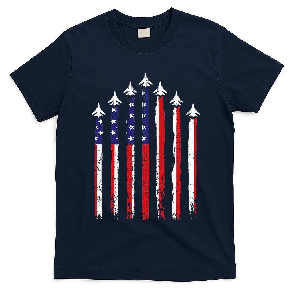 Retro Fighter Jet Airplane Usa Flag 4th Of July T-Shirt