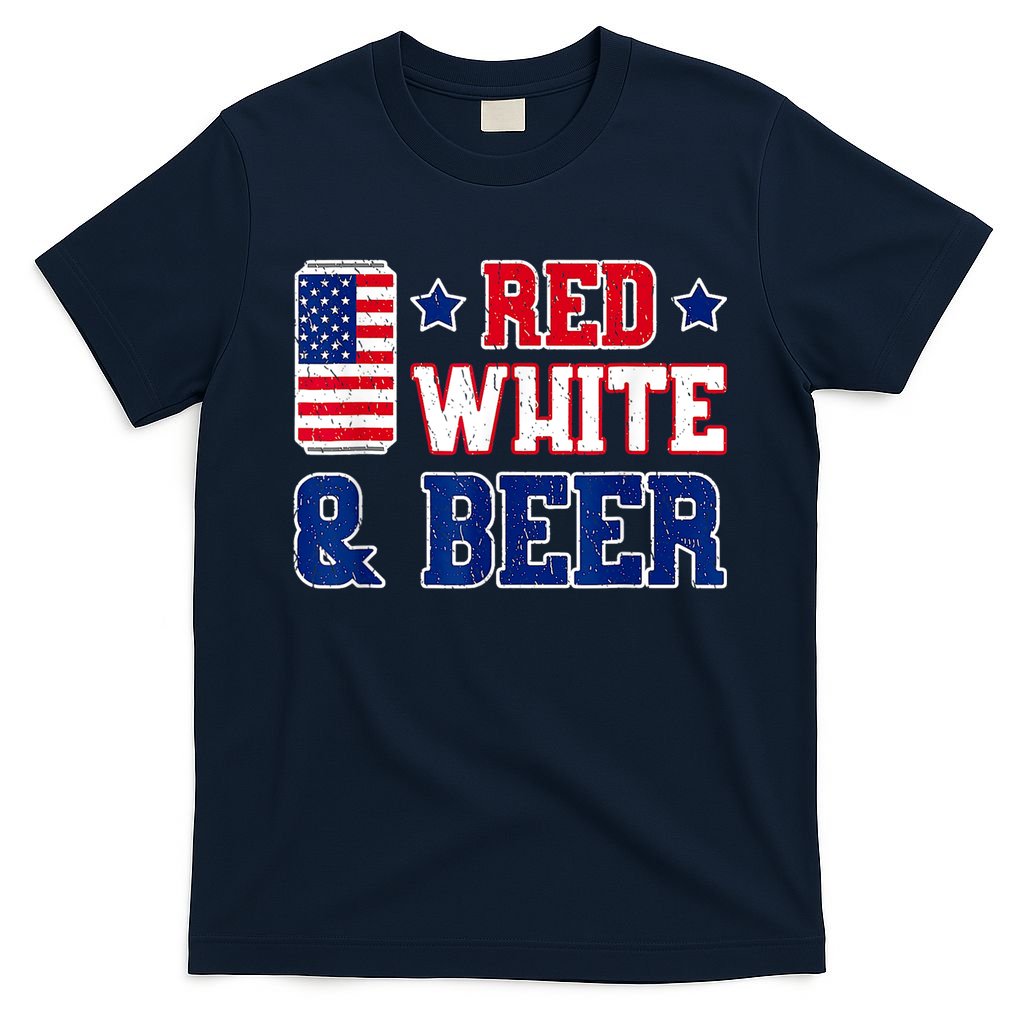 Retro Red White And Beer American Flag 4th Of July Drinking T-Shirt
