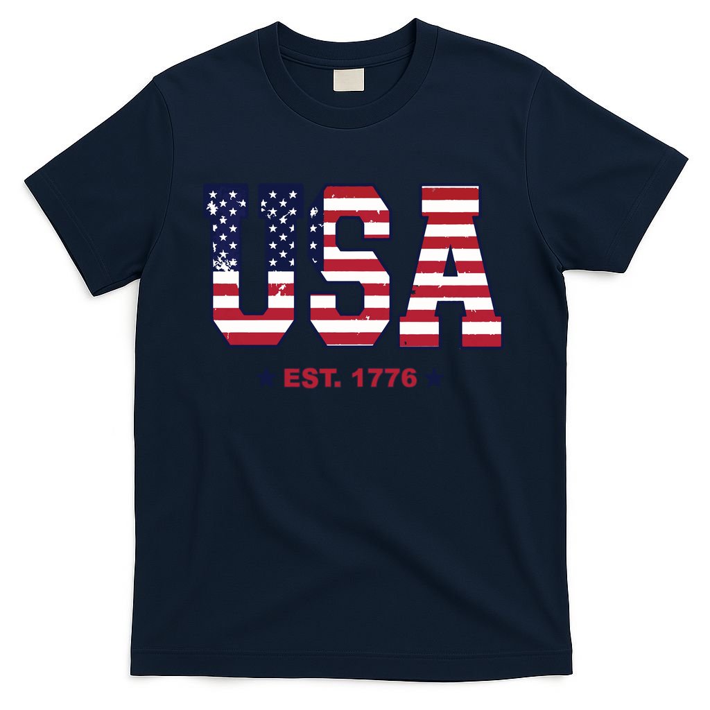 Retro Usa Flag Est. 1776 4th Of July Graphic American Flag T-Shirt