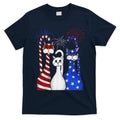 Red White Blue Cats USA Flag Firework 4th Of July T-Shirt