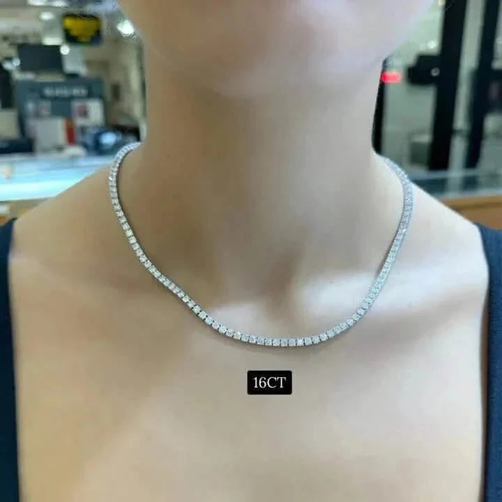 16 CTW Lab Grown Diamond Tennis Necklace – 14kt White Gold, 18’’