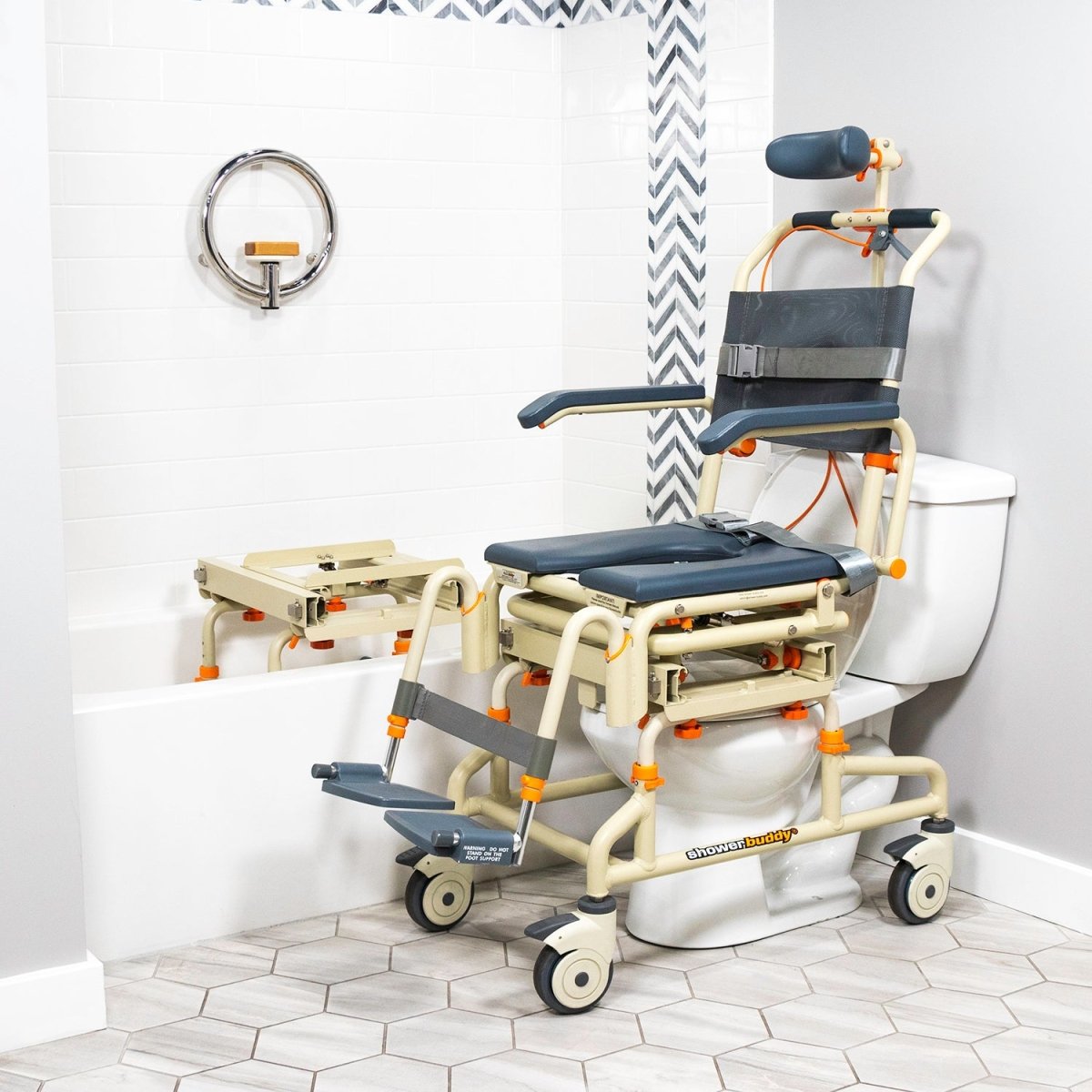 Tub Buddy Shower Chair Over the Bath with Tilt