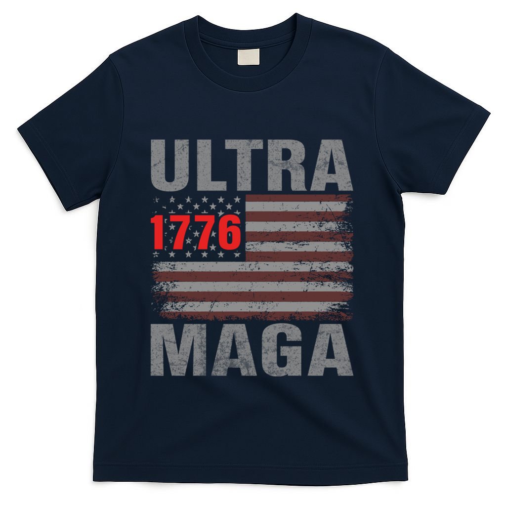 Usa 4th Of July Trump 2024 Vintage Usa Flag Ultra Maga Gun Gift T-Shirt