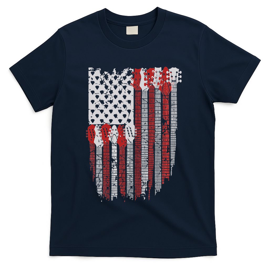 Usa American Flag Guitar Musician 4th Of July Guitarists T-Shirt