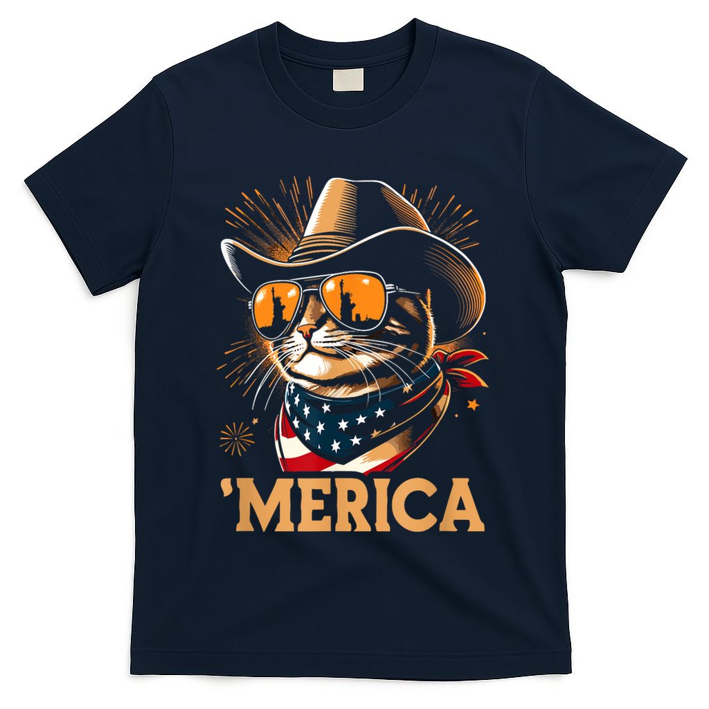 Usa Merica Cat 4th Of July Funny Patriotic T-Shirt