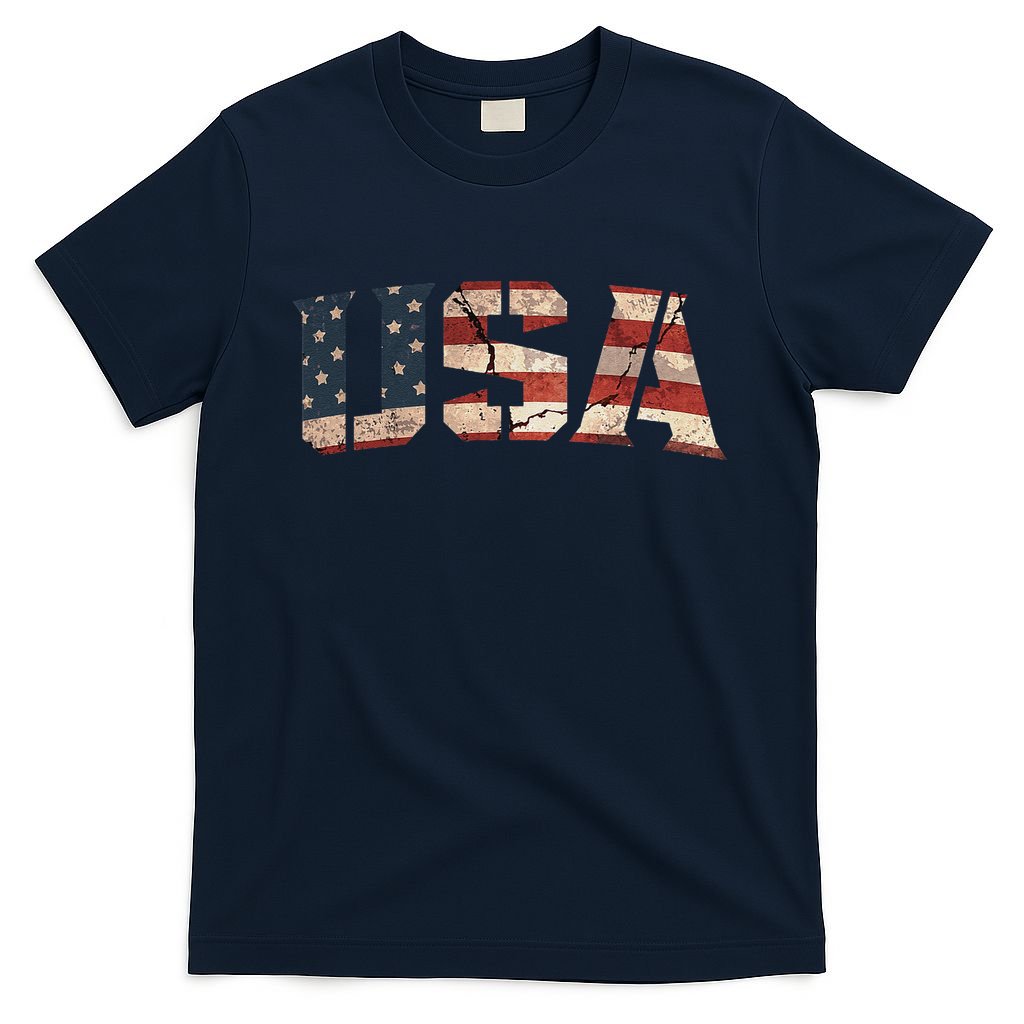 Usa Text Flag American Flag Patriotic 4th Of July T-Shirt