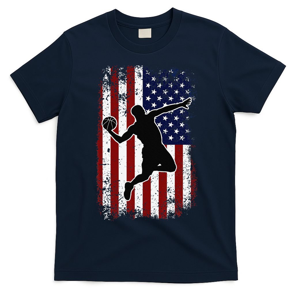 Vintage Basketball 4th of July USA American Flag T-Shirt