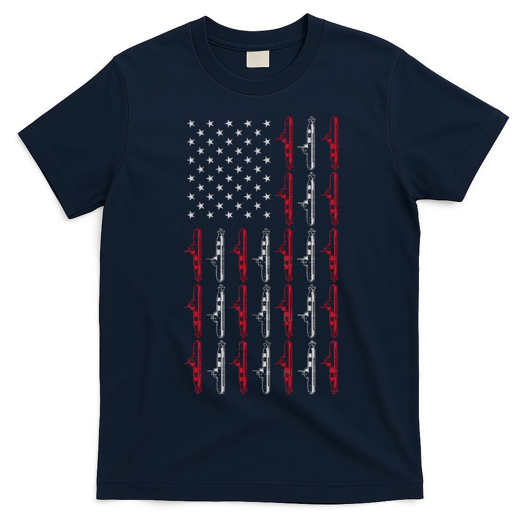 Vintage Submarine American Flag Funny 4th Of July T-Shirt